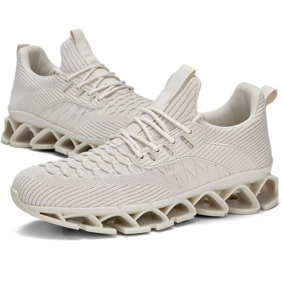 Women's Beige Slip-On Walking Running Shoes Blade Sneakers Non-Slip Comfort - Picture 7 of 7